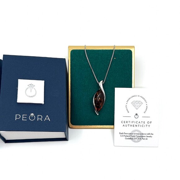 Peora Genuine Baltic Amber Pendant Necklace – Sterling Silver, Cognac Color - Picture 4 of 6